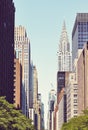 Manhattan cityscape along East 42nd Street, color toned picture, New York City, USA