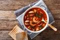 Manhattan chowder soup close-up. horizontal top view