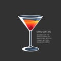 Manhattan cocktail alcohol drink Martini glass vector illustration