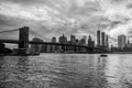 Manhattan Downtown Financial District Skyline and Brooklyn Bridge as Seen from Mainstreet Park in Brooklyn at Sunset Royalty Free Stock Photo