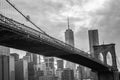 Manhattan Downtown Financial District Skyline and Brooklyn Bridge as Seen from Mainstreet Park in Brooklyn at Sunset Royalty Free Stock Photo