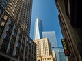 Manhattan island, New York City - One World Trade Center office building with view deck platform,platform, next to 911 memorial