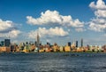 Manhattan Midtown West skyscrapers with clouds in Summer. New York