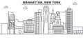 Manhattan, New York Architecture Line Skyline Illustration. Linear Vector Cityscape With Famous Landmarks, City Sights