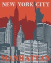 Manhattan, New York city, silhouette illustration Royalty Free Stock Photo