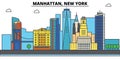 Manhattan, New York. City skyline, architecture, buildings, streets, silhouette, landscape, panorama, landmarks, icons Royalty Free Stock Photo