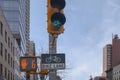 Manhattan new york city with street traffic light with green bike icon go for bikes on biking lane. black and white cycling sign Royalty Free Stock Photo