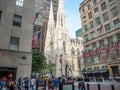 Manhattan, New York City, United States of America, St. Patrick`s Cathedral, Rockefeller Center Plaza, 5th ave, American flags Royalty Free Stock Photo