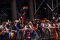 Manhattan, New York, June, 2017: audience behind fence for The Gay Pride Parade