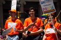 Manhattan, New York, June, 2017: group of orange shirts in The Gay Pride Parade