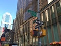 Manhattan, New York, June 25, 2016: sign and building at Avenue of the Americas