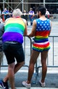 Two men waiting for the beginning of the 2018 New York City Pride Parade. Royalty Free Stock Photo