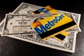 Metrocard on old twenty dollar banknote from New York Federal Reserve. NYC Metro Card