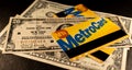 Metrocard on old twenty dollar banknote from New York Federal Reserve. NYC Metro Card