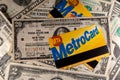 Metrocard on old twenty dollar banknote from New York federal reserve. NYC Metro Card