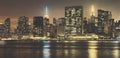 Manhattan panorama at night, color toning applied, New York City, USA