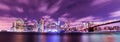 Manhattan panoramic skyline at night with Brooklyn Bridge. Royalty Free Stock Photo