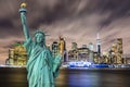 Manhattan panoramic skyline at night with Brooklyn Bridge. New York City, USA Royalty Free Stock Photo
