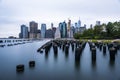 Manhattan panoramic skyline at sunset from Brooklyn Bridge Park. New York City, USA Royalty Free Stock Photo