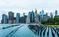 Manhattan panoramic skyline at sunset from Brooklyn Bridge Park. New York City, USA Royalty Free Stock Photo