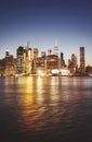 Manhattan seen from the Brooklyn at dusk, New York Royalty Free Stock Photo