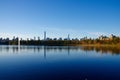 Panorama of Manhattan skyline as seen from Central Park Reservoir Royalty Free Stock Photo