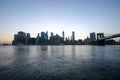 Manhattan skyline and Brooklyn bridge. New York City. Night urban scene. USA