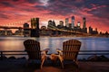 Manhattan skyline and Brooklyn Bridge at sunset, New York City, USA, East River overlooking Manhattan and the Brooklyn Bridge, New Royalty Free Stock Photo