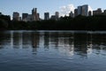 Manhattan Skyline from Central Park Lake Royalty Free Stock Photo