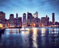 Manhattan skyline at dusk, New York. Royalty Free Stock Photo