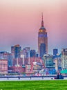 Manhattan skyline from Jersey City park at sunset Royalty Free Stock Photo