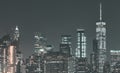 Manhattan skyline at night, color toned panorama, New York City, USA Royalty Free Stock Photo