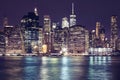 Manhattan skyline at night, New York City, USA. Royalty Free Stock Photo
