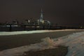 Manhattan skyline at night, New York City. View from pavement. Winter Royalty Free Stock Photo