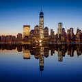 Manhattan Skyline with the One World Trade Center building at twilight Royalty Free Stock Photo