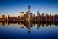 Manhattan Skyline with the One World Trade Center building at twilight Royalty Free Stock Photo