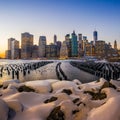 Manhattan Skyline with the One World Trade Center building at twilight Royalty Free Stock Photo