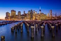 Manhattan Skyline with the One World Trade Center building at twilight Royalty Free Stock Photo