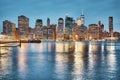 Manhattan skyline at dusk, New York. Royalty Free Stock Photo