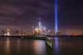 Manhattan skyline during September 11th Tribute in Light Memorial Royalty Free Stock Photo