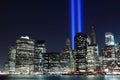 Manhattan skyline and the Towers of Lights at Night Royalty Free Stock Photo