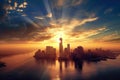 Manhattan skyline in during vening sunset at New York City Royalty Free Stock Photo