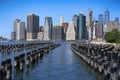 Manhattan Skyline with wooden logs, New York City Royalty Free Stock Photo