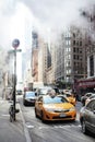 Manhattan street scene taxi with vapor steam Royalty Free Stock Photo