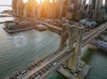 Manhattan sunset beautiful cityscape Brooklyn Bridge panorama New York City, USA Royalty Free Stock Photo