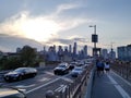 Manhattan sunset views from the edge of the brooklyn bridge.