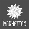 Manhattan text. Vintage retro lettering design. Hand drawn elements for your designs dress, poster, card, t-shirt. Black