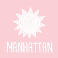 Manhattan text. Vintage retro lettering design. Hand drawn elements for your designs dress, poster, card, t-shirt. Black