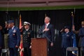 Mayor Bill De Blasio with hand on chest at Veterans Day Parade in NYC