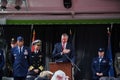 Mayor Bill de blasio speaking at Veterans Day parade in Manhattan Royalty Free Stock Photo